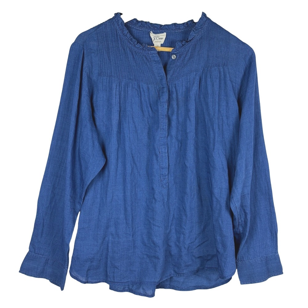 J Crew Women Long Sleeve Cotton Peasant Tunic Blouse Sz 12 Breathable Lightweigh